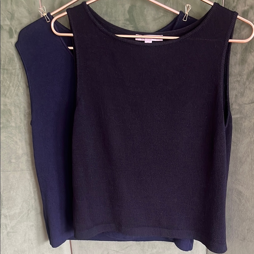 Made in USA 🇺🇸 1 Navy 💙 + 1 Black 🖤 Set 2 Tanks St. John Santana Knit Shells